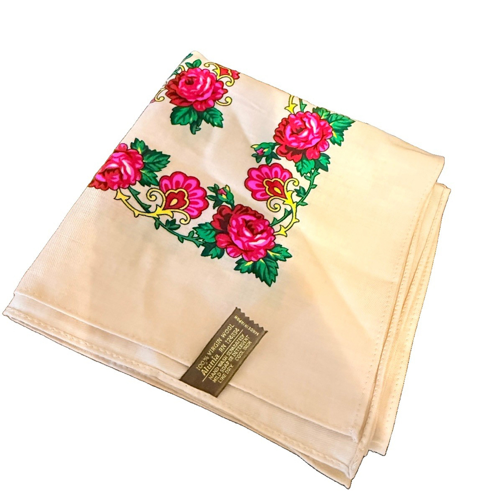 Vintage Alunia 100% virgin wool scarf Floral Made In Japan